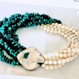 Elegant Blue and Cream Beaded Necklace